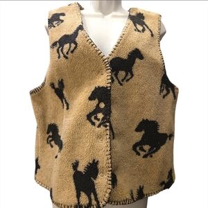 Coldwater Creek Beige and Black Equestrian Horse Patterned Vest Medium Western